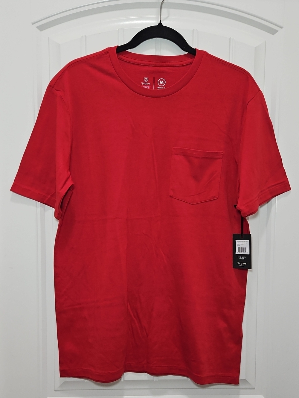 Brixton Basics Red Short Sleeve Crew Pocket Tee Medium Premium Fit Men's New